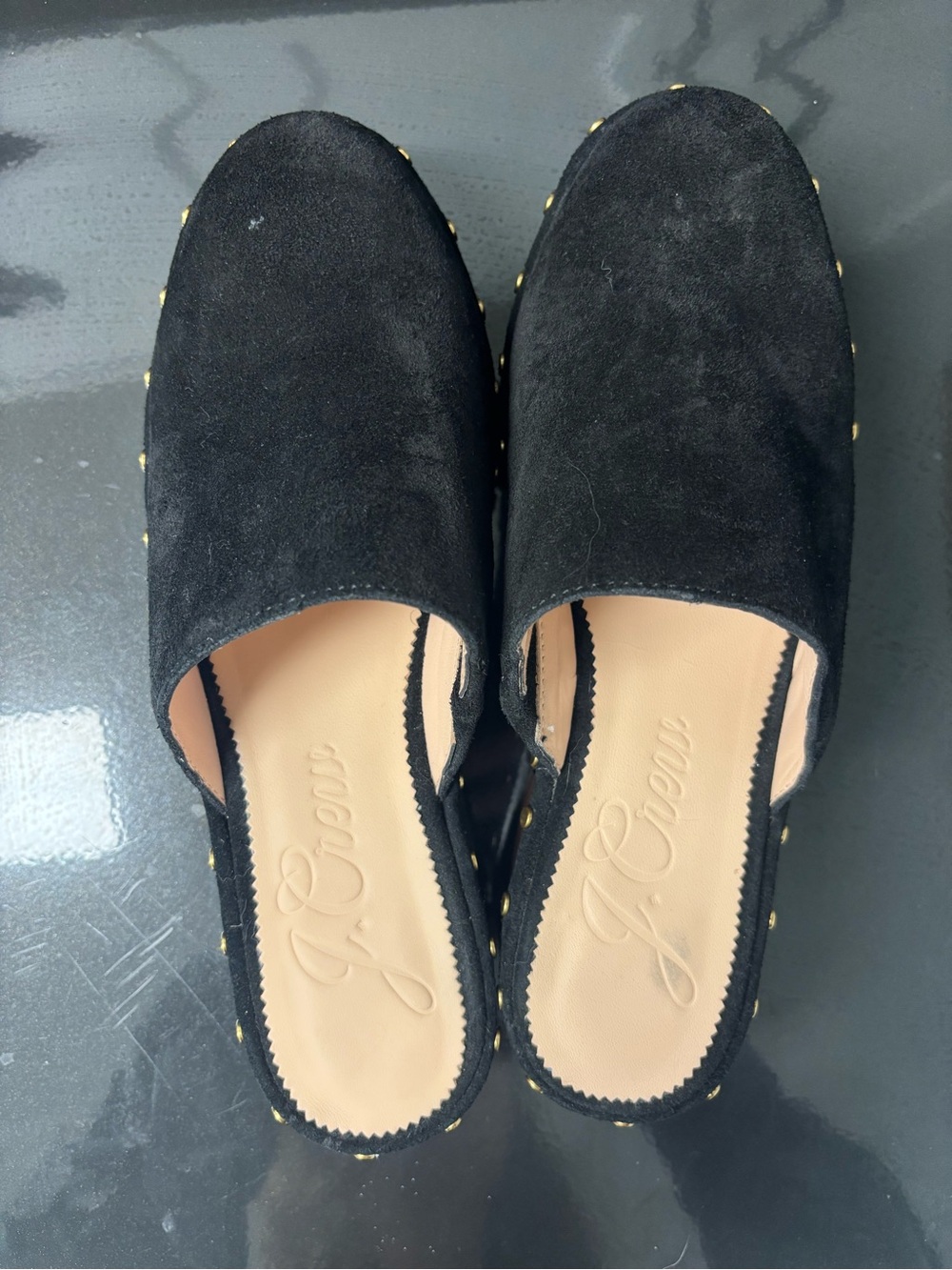 J. Crew Black Suede Studded Backless Mules